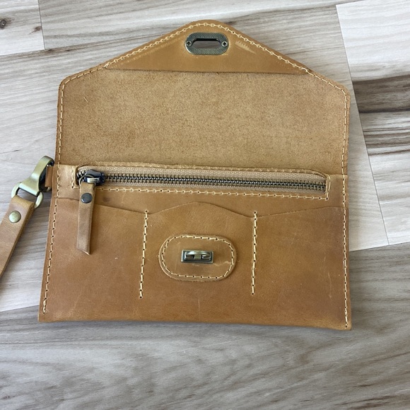 Leather wristlet wallet, saddle or mustard in color - Picture 2 of 7